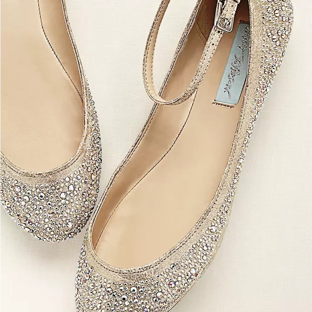 Betsey Johnson Champagne colored rhinestone flats